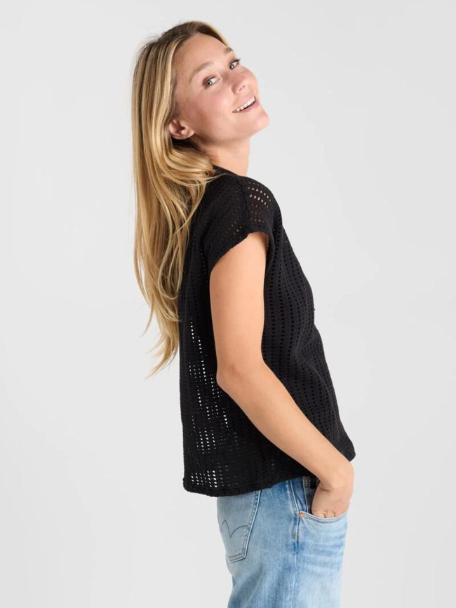 T-shirt en crochet transparent gafo noir femme - Le Temps Des Cerises