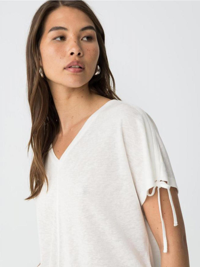 T-shirt col v pepita blanc femme - Tiffosi