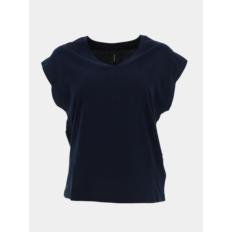 T-shirt col v uni charlize bleu marine femme - Tiffosi