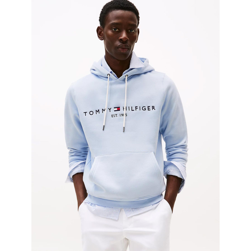 Sweat à capuche logo bleu clair homme - Tommy Hilfiger