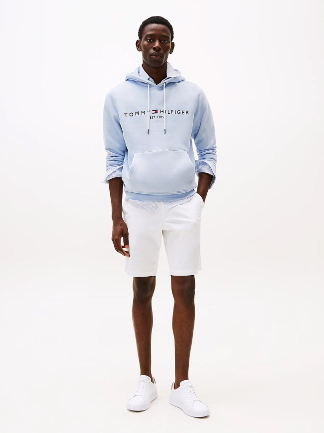 Sweat à capuche logo bleu clair homme - Tommy Hilfiger