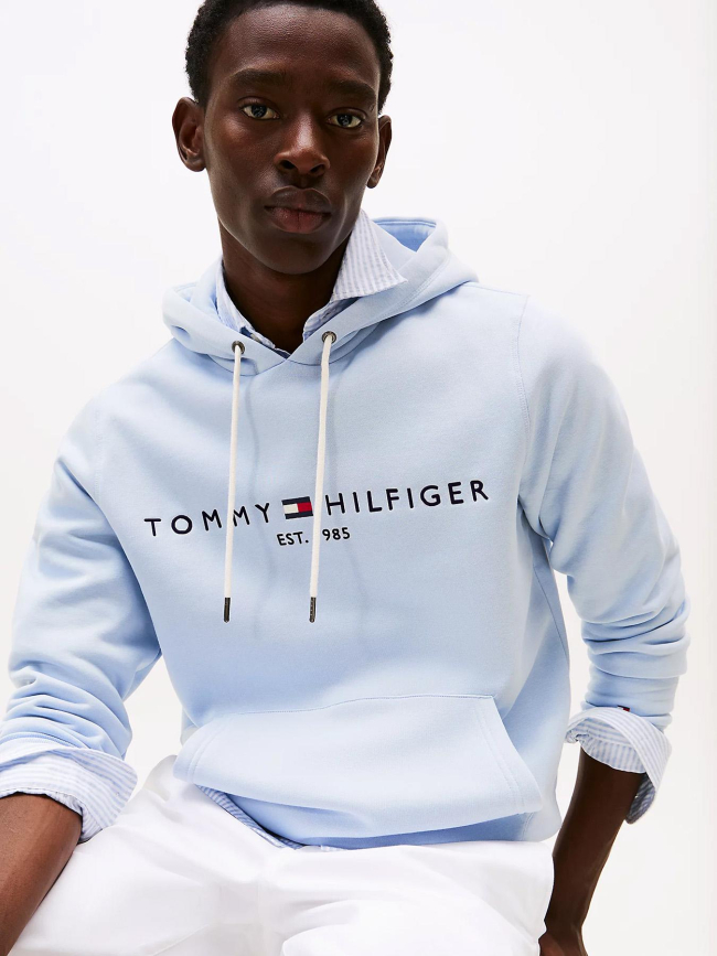 Sweat à capuche logo bleu clair homme - Tommy Hilfiger