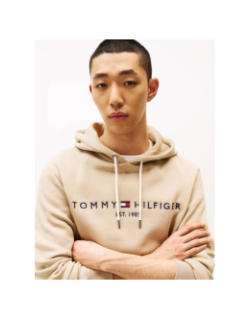 Sweat à capuche logo beige homme - Tommy Hilfiger