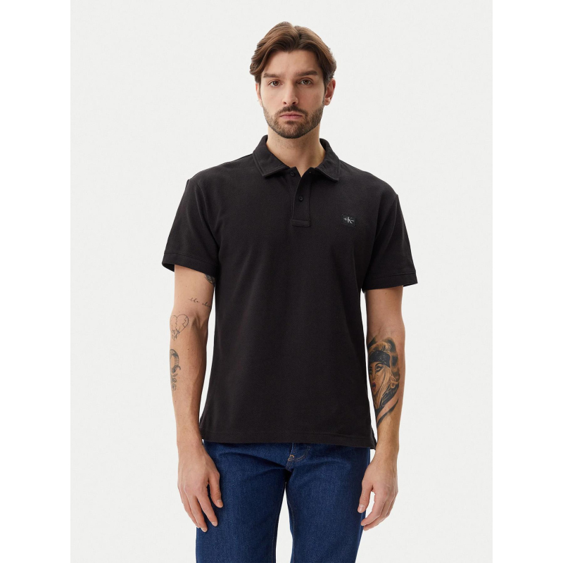 Polo uni logo woven label noir homme - Calvin Klein Jeans