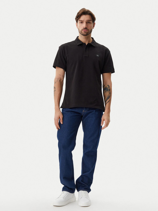 Polo uni logo woven label noir homme - Calvin Klein Jeans