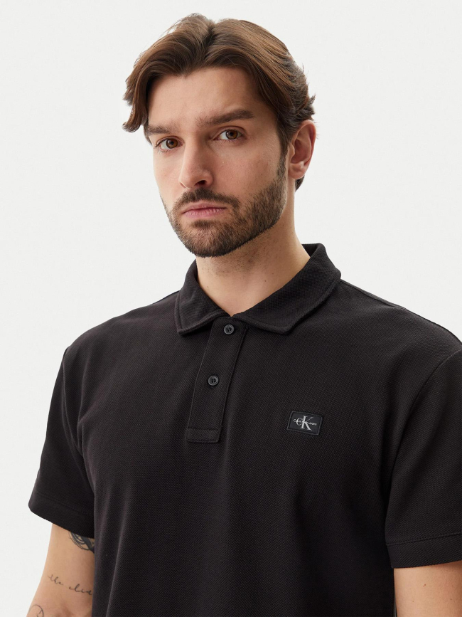 Polo uni logo woven label noir homme - Calvin Klein Jeans
