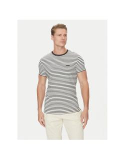 T-shirt rayé stretch slim blanc noir homme - Calvin Klein