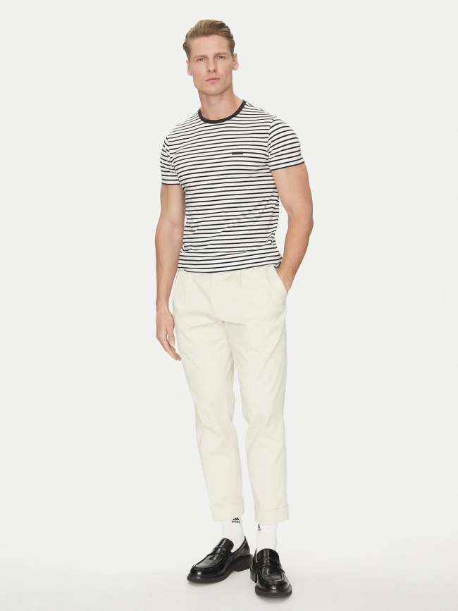 T-shirt rayé stretch slim blanc noir homme - Calvin Klein