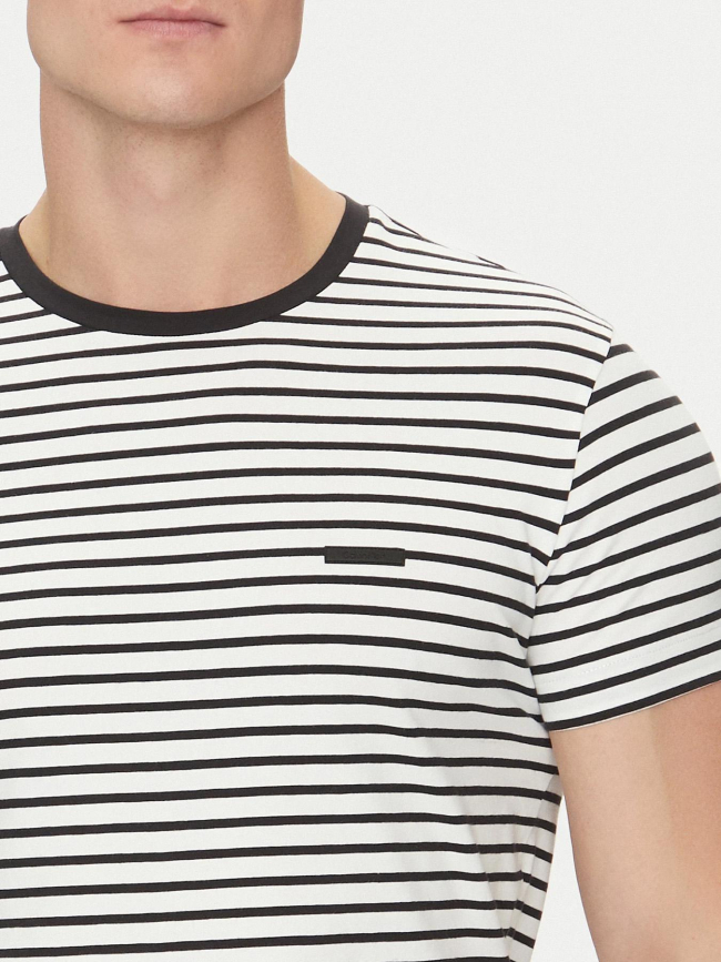 T-shirt rayé stretch slim blanc noir homme - Calvin Klein