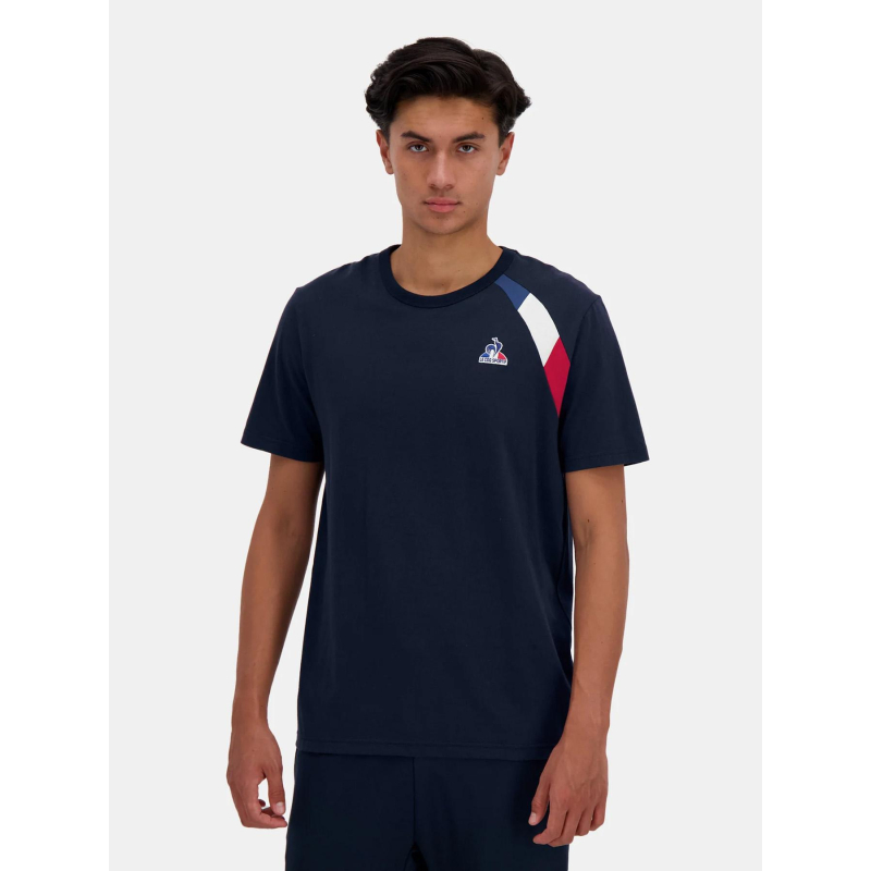 T-shirt mc à détails tricolores bleu marine homme - Le Coq Sportif