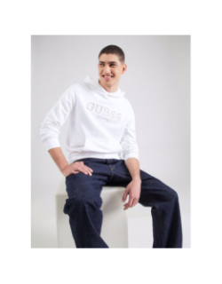 Sweat à capuche logo relief frontal blanc homme - Guess