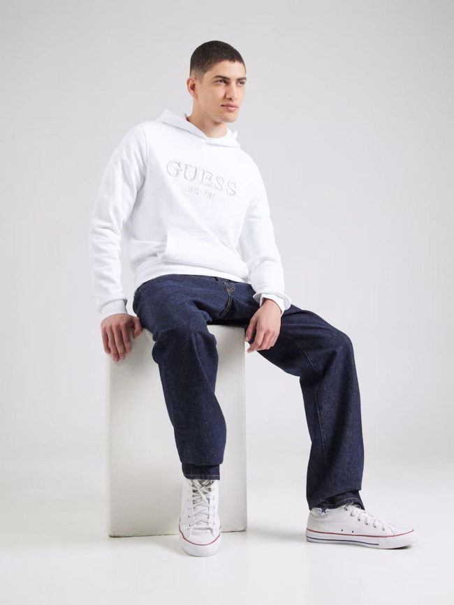 Sweat à capuche logo relief frontal blanc homme - Guess