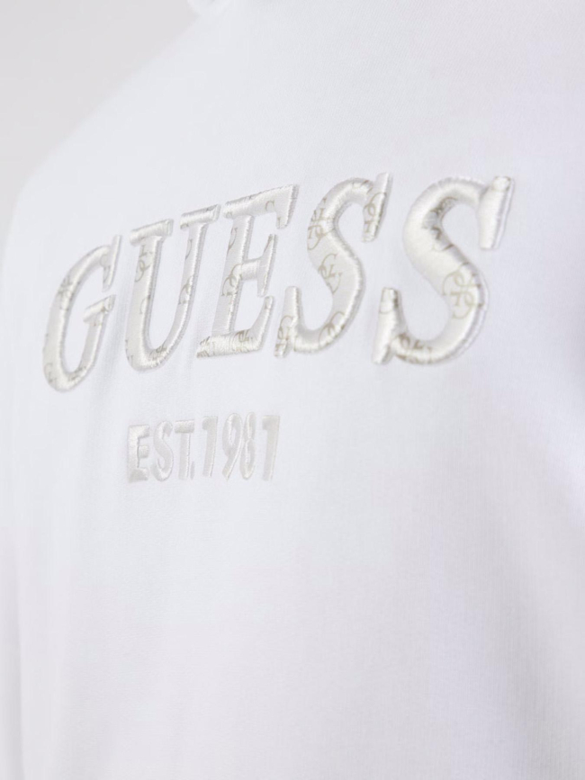 Sweat à capuche logo relief frontal blanc homme - Guess