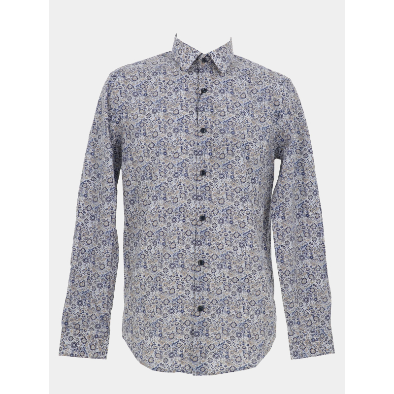 Chemise en coton stretch à imprimé floral bleu marine homme - Izac