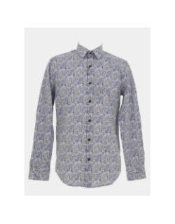 Chemise en coton stretch à imprimé floral bleu marine homme - Izac