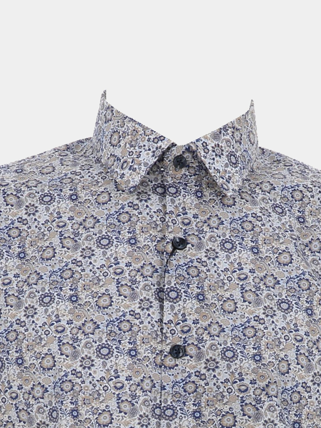 Chemise en coton stretch à imprimé floral bleu marine homme - Izac