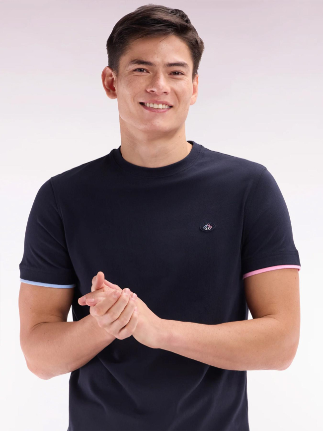 T-shirt à bordures de manches colorées bleu marine homme - Eden Park