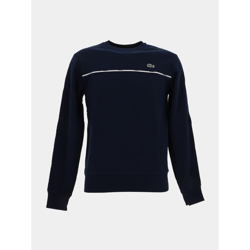 Sweat molleton à liserés griffés bleu marine homme - Lacoste