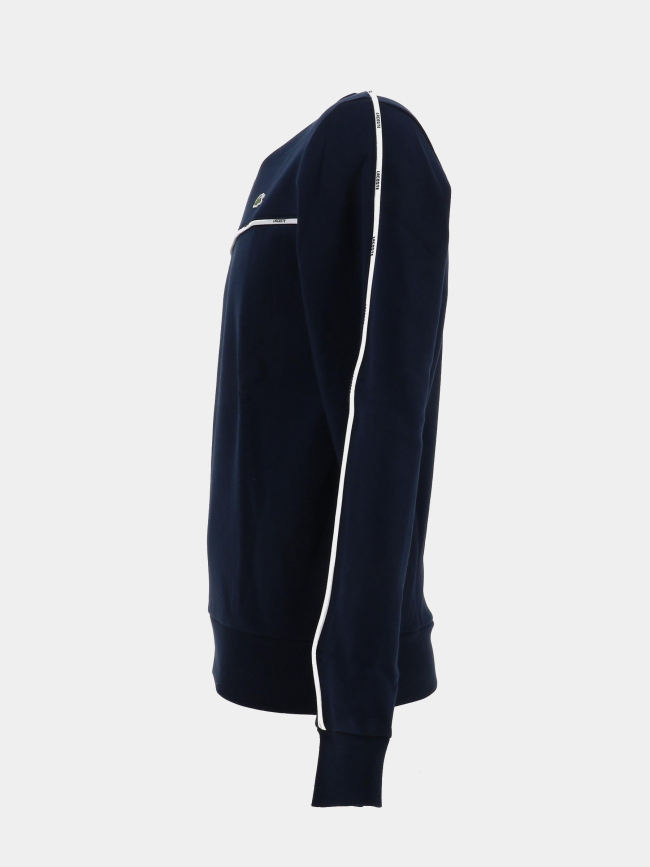 Sweat molleton à liserés griffés bleu marine homme - Lacoste