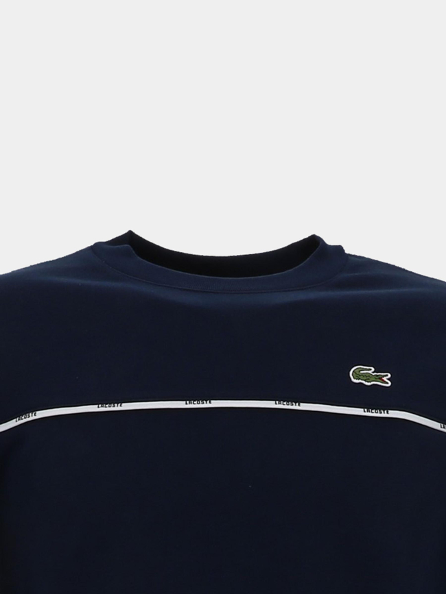 Sweat molleton à liserés griffés bleu marine homme - Lacoste