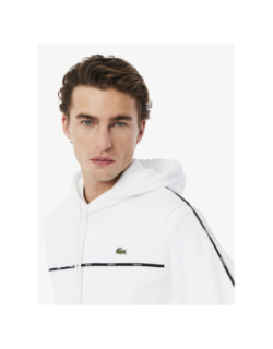 Sweat à capuche classic fit bandes siglées blanc homme - Lacoste
