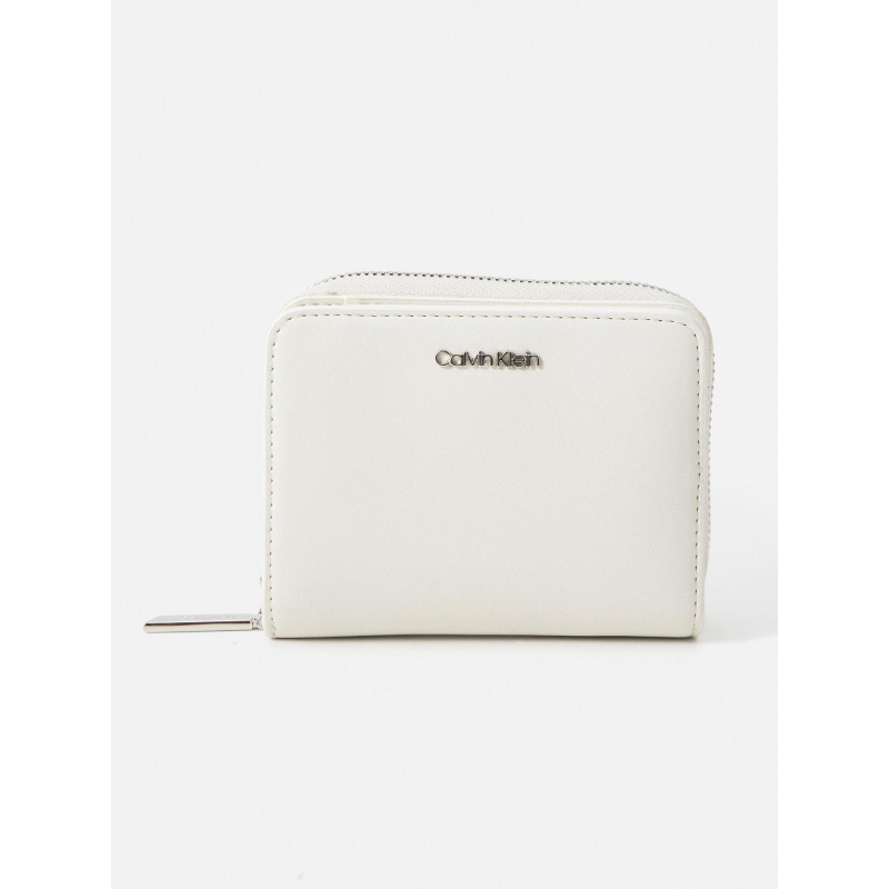 Portefeuille zippé à logo en métal blanc femme - Calvin Klein