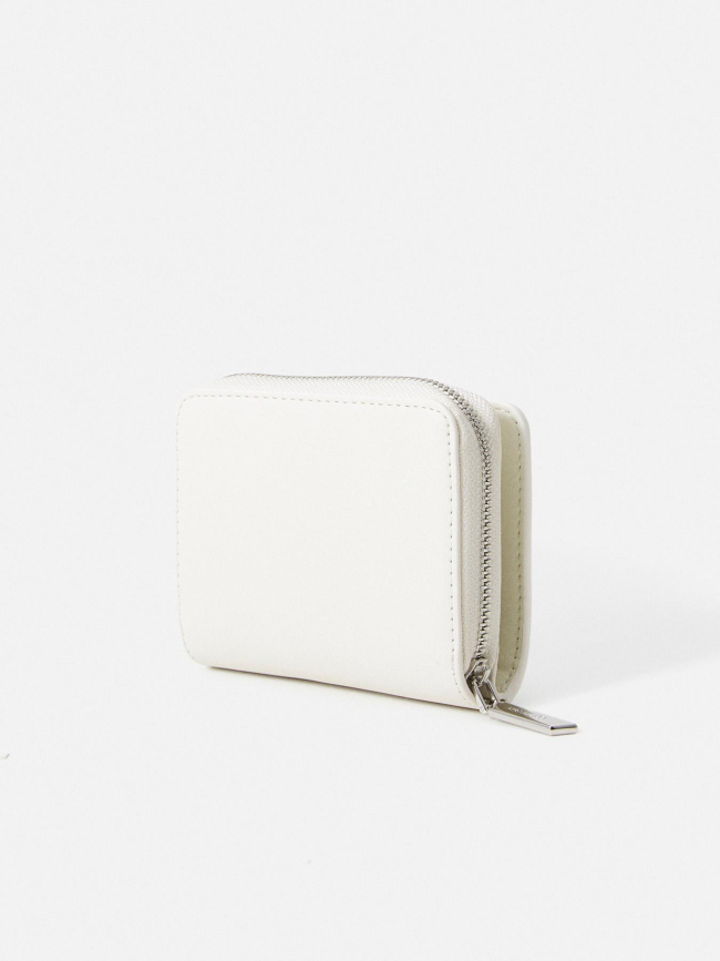 Portefeuille zippé à logo en métal blanc femme - Calvin Klein