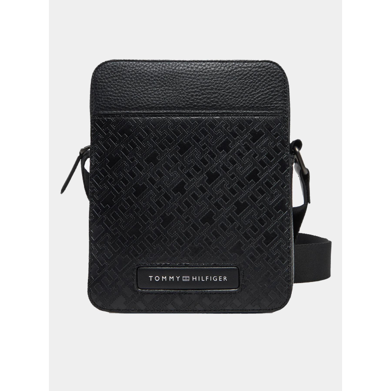 Sac reporter monogram à effet grain fin noir - Tommy Hilfiger