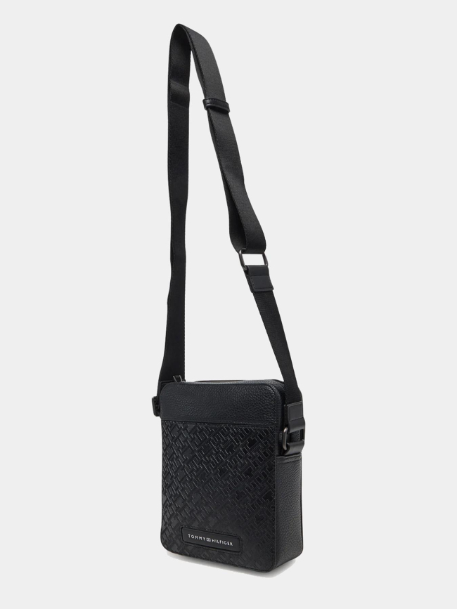 Sac reporter monogram à effet grain fin noir - Tommy Hilfiger