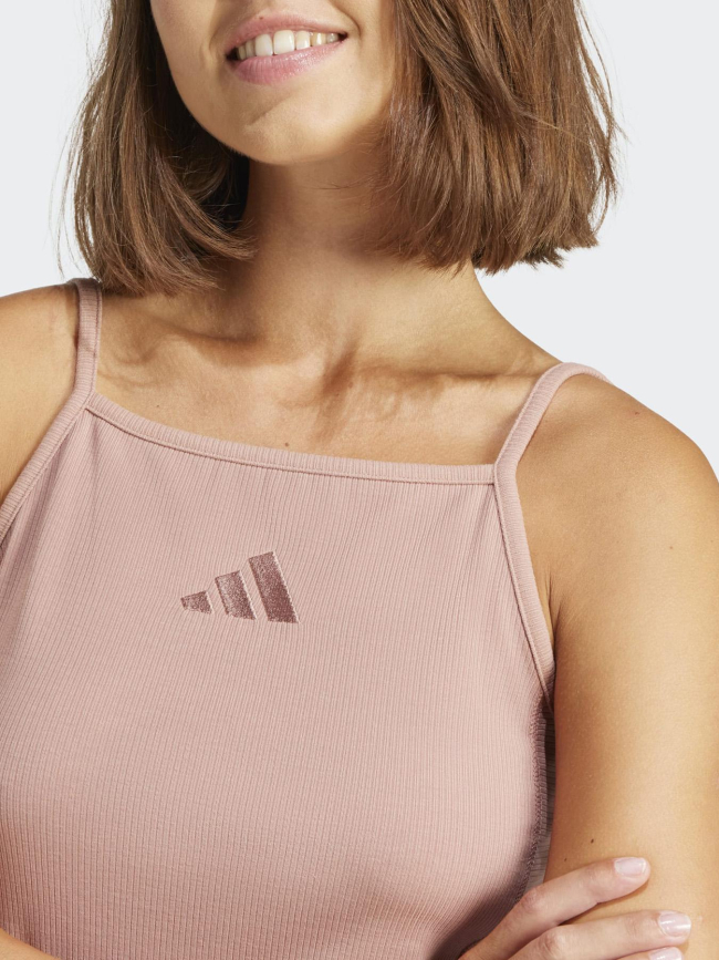 Débardeur de sport côtelé rose femme - Adidas