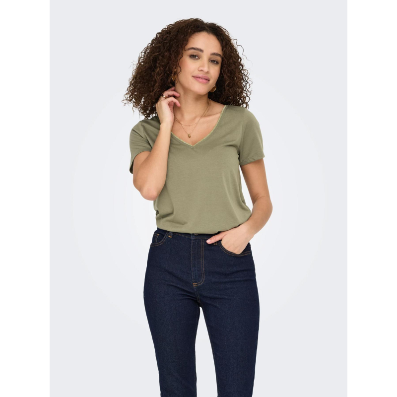 T-shirt col v pailleté dalila kaki femme - Jdy
