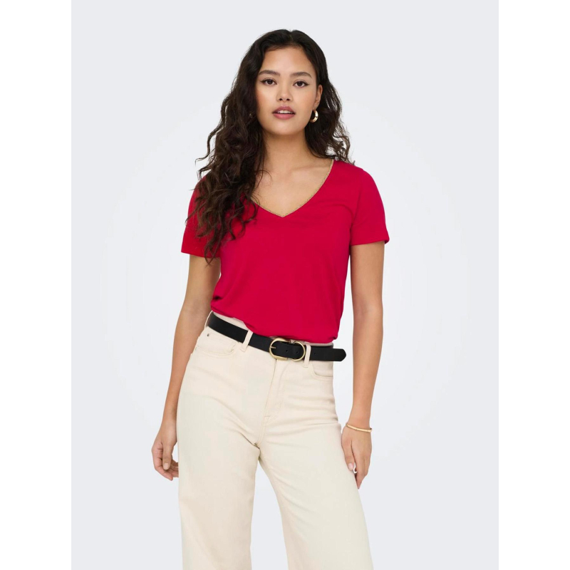 T-shirt col v pailleté dalila rouge femme - Jdy