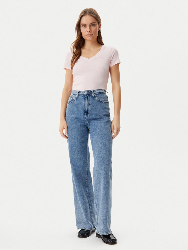 T-shirt col v slim uni rose femme - Tommy Jeans