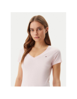 T-shirt col v slim uni rose femme - Tommy Jeans
