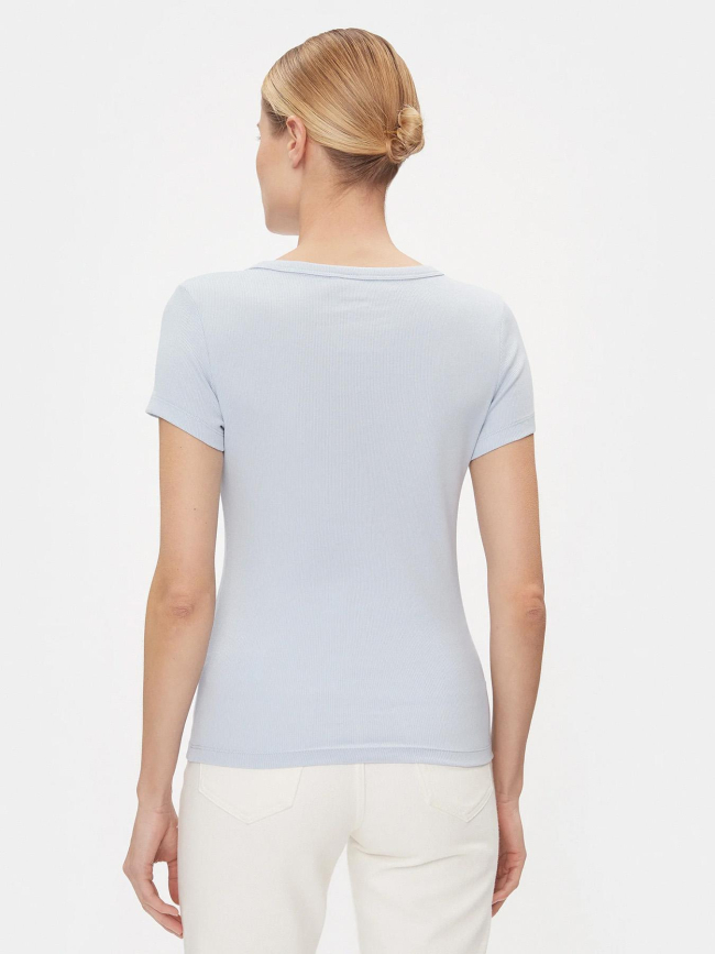 T-shirt côtelé col v slim bleu femme - Tommy Jeans