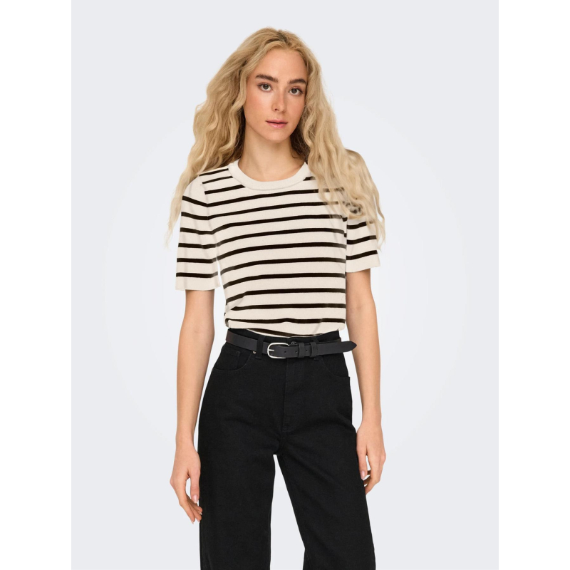 Pull manches courtes rayé onlfie blanc noir femme - Only