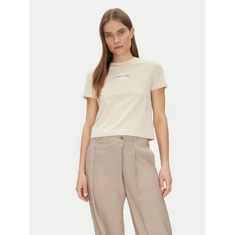 T-shirt court monologo beige femme - Calvin Klein Jeans
