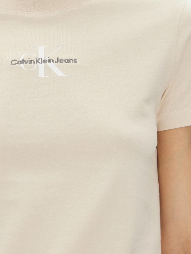 T-shirt court monologo beige femme - Calvin Klein Jeans