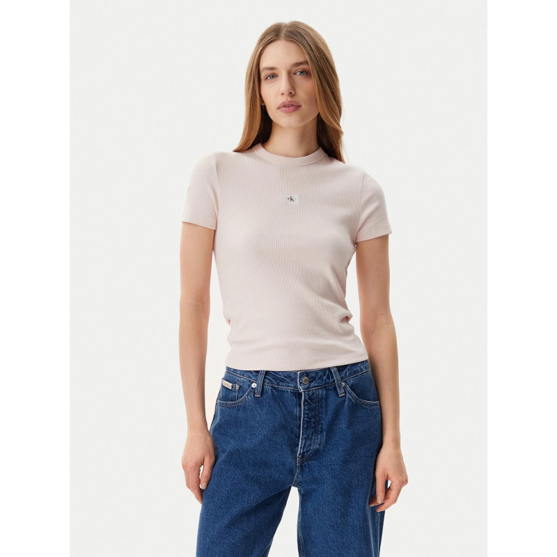 T-shirt côtelé label rose femme - Calvin Klein Jeans