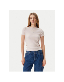 T-shirt côtelé label rose femme - Calvin Klein Jeans
