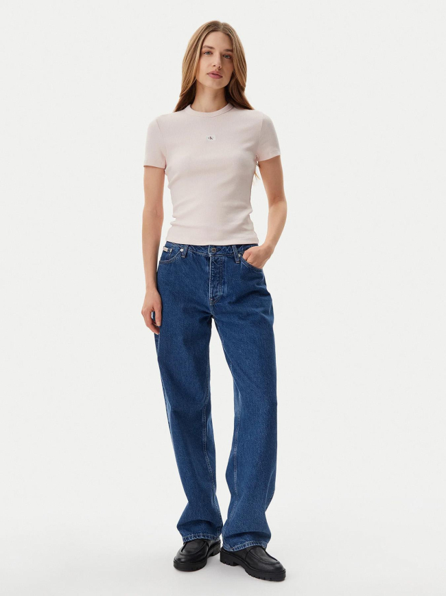 T-shirt côtelé label rose femme - Calvin Klein Jeans