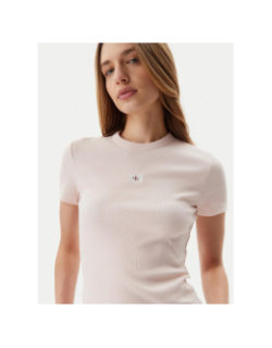 T-shirt côtelé label rose femme - Calvin Klein Jeans