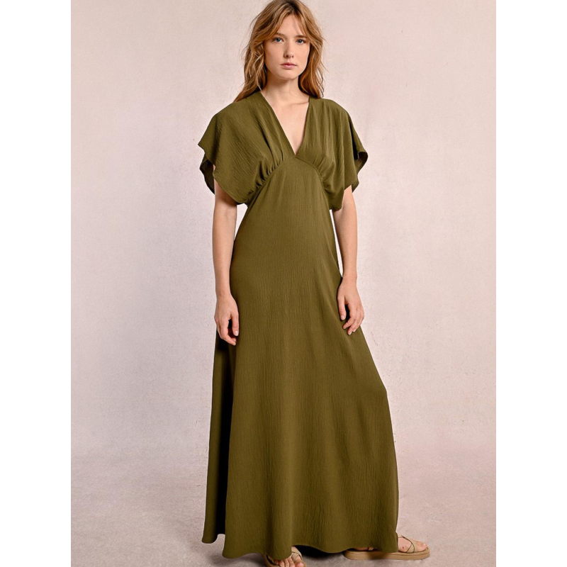 Robe longue col v kaki femme - Molly Bracken