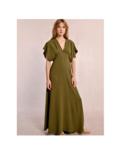Robe longue col v kaki femme - Molly Bracken