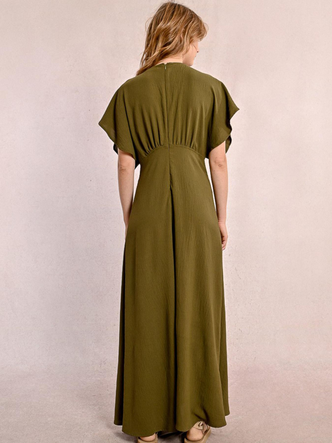 Robe longue col v kaki femme - Molly Bracken