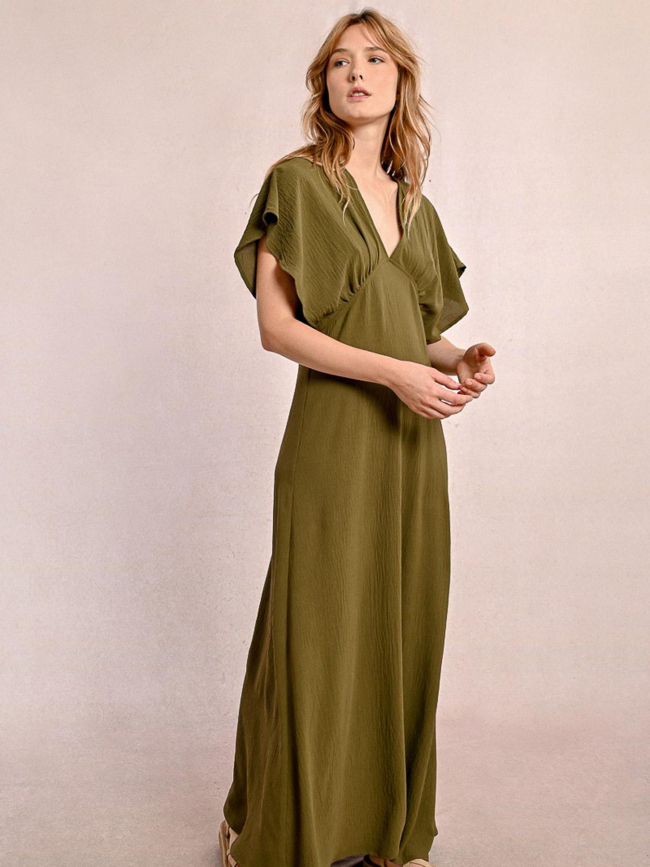 Robe longue col v kaki femme - Molly Bracken