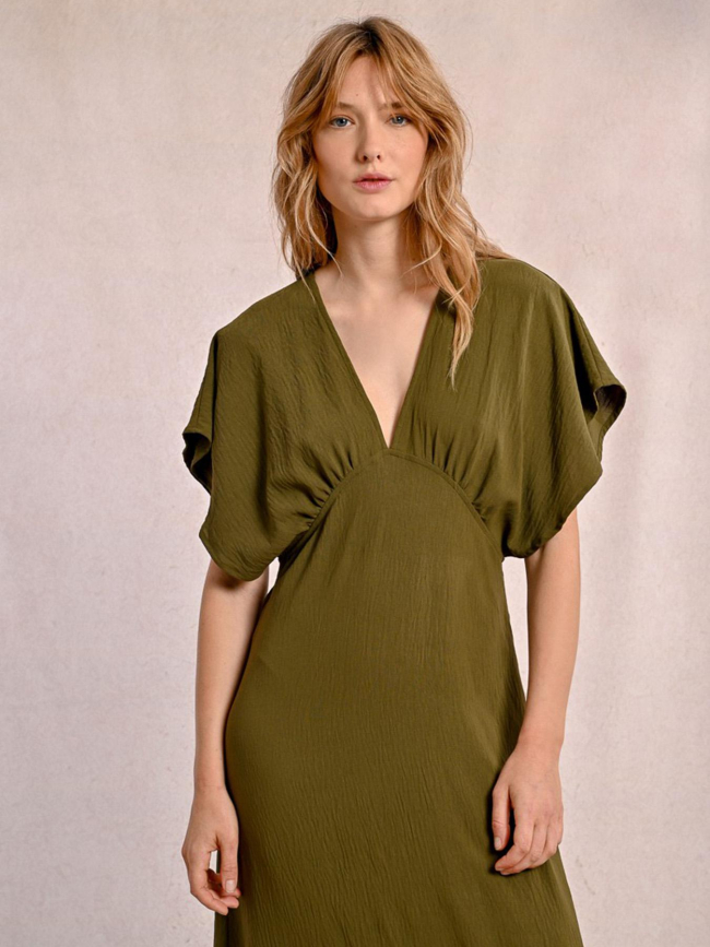 Robe longue col v kaki femme - Molly Bracken