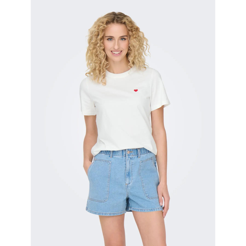 T-shirt cœur brodé pisa blanc femme - Jdy