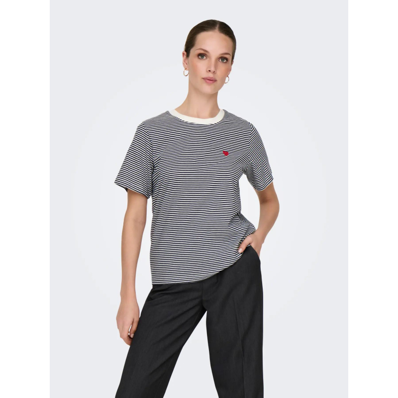 T-shirt rayé cœur brodé pisa écru femme - Jdy