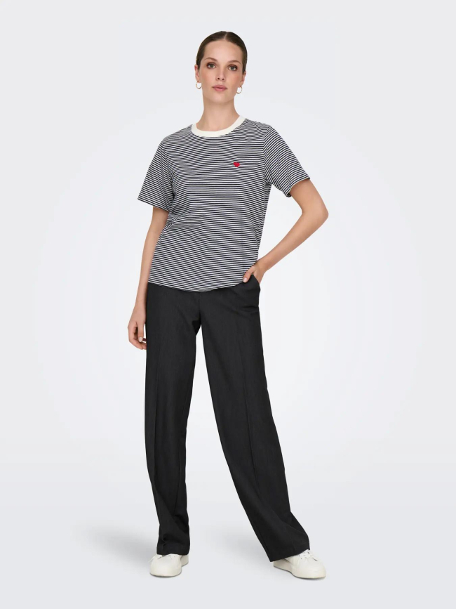 T-shirt rayé cœur brodé pisa écru femme - Jdy